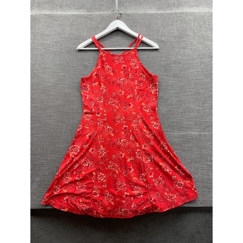 Mudd Tank Dress Womens Medium Red Floral Sleeveless Racerback Straps Casual
